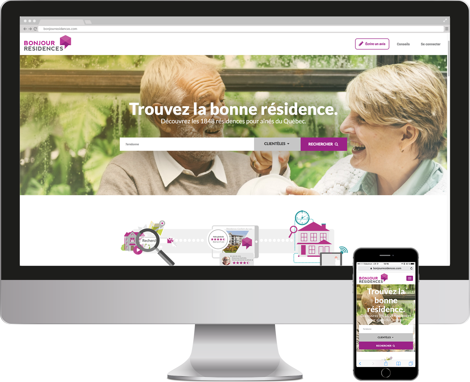 ordinateur et tablette sur le site de bonjour residences